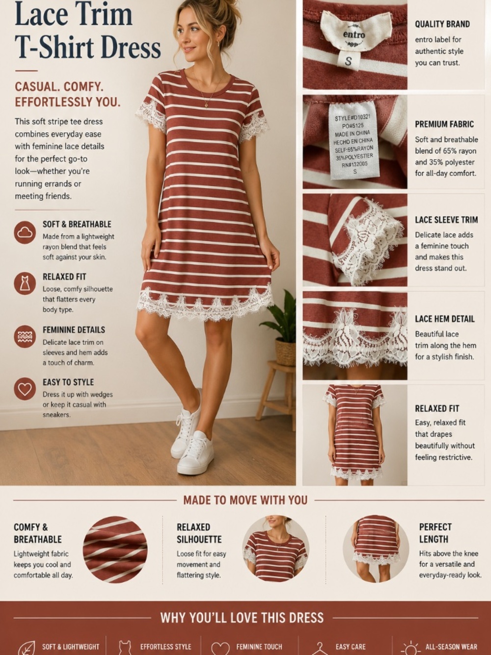 Entro t shirt dress with lace detail